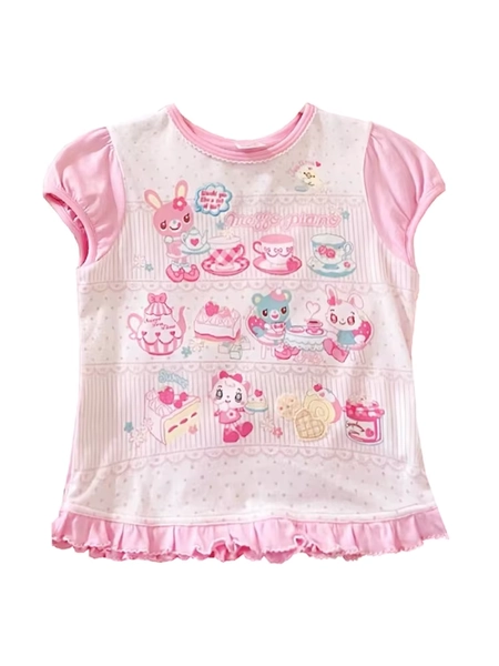Japanese Girl Woman Clothing Cute Printed Short T-shirts Female Summer Colorful Short Tops Kawaii Pulover Youthful y2k Clothes - AliExpress 200000345