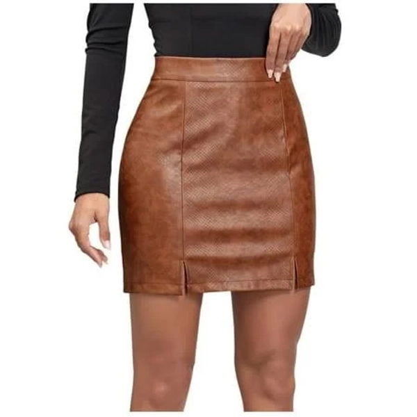 Women's High-Waisted Pull-On Slim Skirt with Split Hem