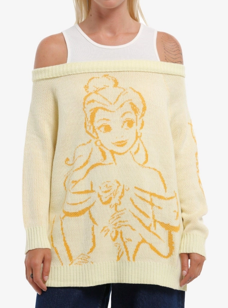 Disney Beauty And The Beast Belle Girls Cold-Shoulder Sweater