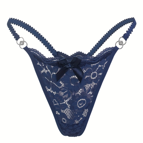 1 Floral Lace Thong | Breathable & Comfy Cut Out Bow Tie Panties, Women'S Sexy Lingerie & Underwear with Contrast Lace Details