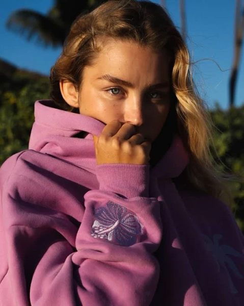 Açai Everything Comes in Waves Palm Puff Hoodie