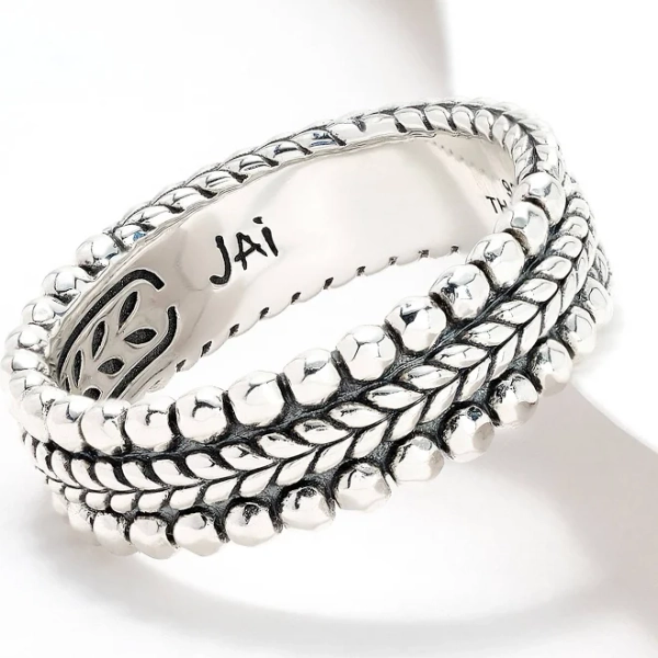 Sterling Silver Basketweave Bead Band Ring