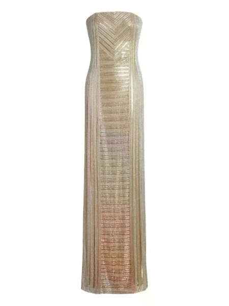 Strapless Chevron-pattern Maxi Dress