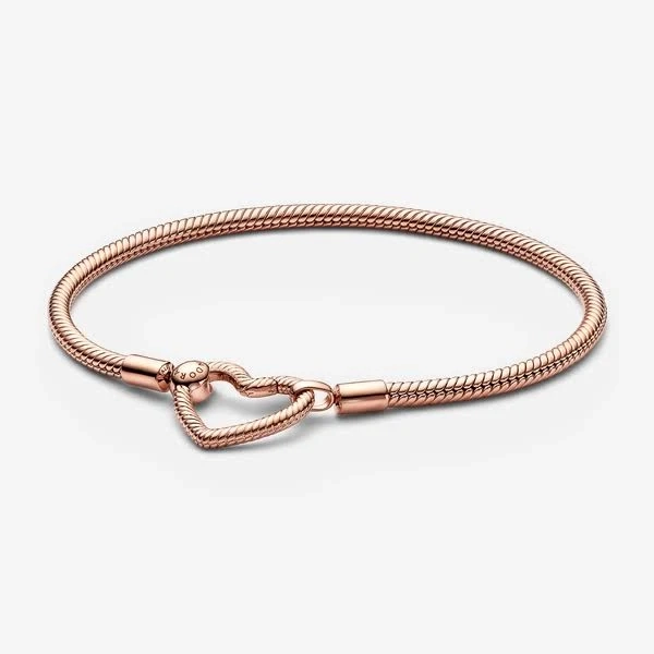 Pandora Moments Heart Closure Snake Chain Bracelet in 14K Rose Gold-Plated