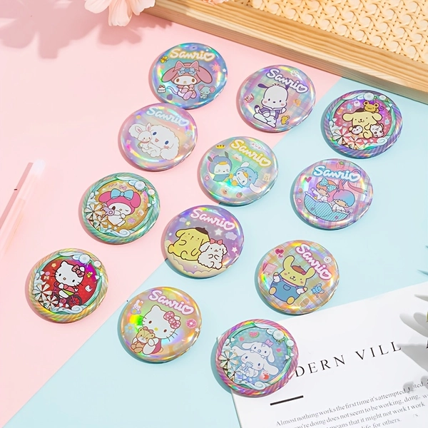 5pcs Sanrio Colorful Badge Set, Laser Cute Patterns, Fresh and Adorable Style, Kawaii Brooches, Trendy Daily Wear Accessories for Backpacks and Clothing