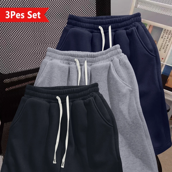3 Counts Men'S Summer Shorts - Lightweight, Solid Color with Pockets & Drawstring Waist for Casual Sports & Jogging