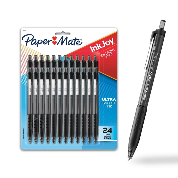 Paper Mate InkJoy 300RT Retractable Ballpoint Pens, Medium Point (1.0mm), Black, 24 Count - Walmart.com