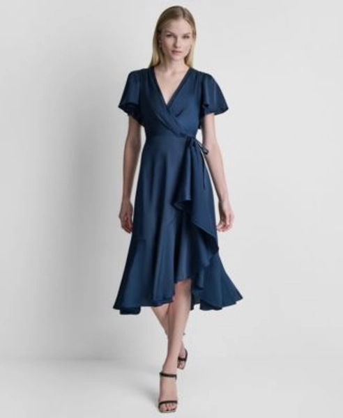 Women's Side Tie Faux Wrap Midi Dress