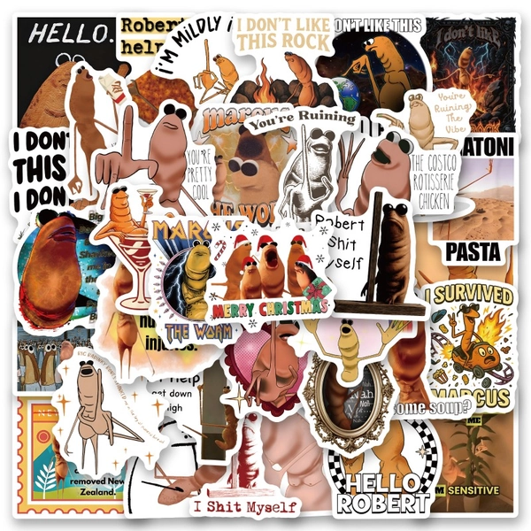 61pcs Marcus The Worm Sticker Set | Cycling Stickers And Decals Chic Paper Decals for Scrapbooking, Journals, Laptop, Skateboard, Helmet, Water Bottle, Car, Computer & More