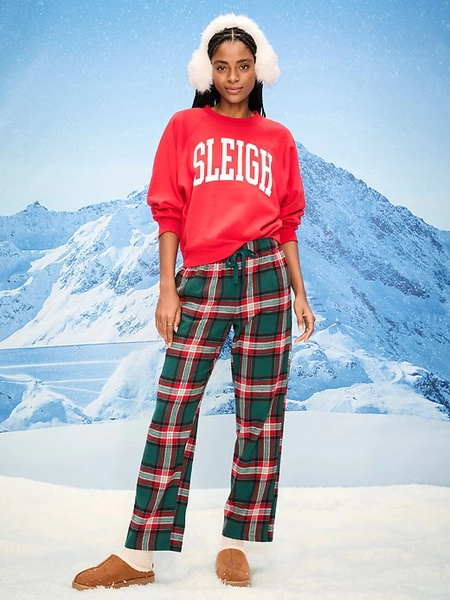 Mid-Rise Plaid Flannel Pajama Pants for Women