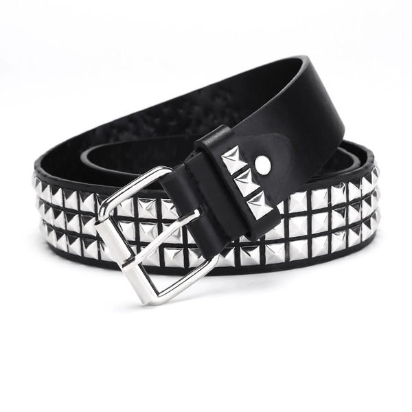 Unisex Punk Rock Studded Belt with Pyramid Beads & Rivets - PU Edgy Rocker Belt Suitable for Jeans, Casual Wear, Concerts & Festivals - Men' and Women' Style Accessory (Regular Size)