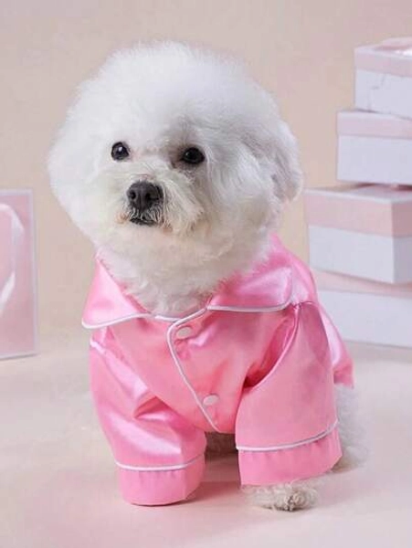 PETSIN 1pc Adorable Pet Clothes, 2-Leg Silk Spring/Autumn Pajamas With Snap-Button Design, For Dogs & Cats Such As Poodle, Bulldog