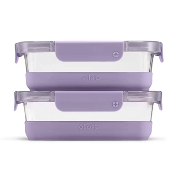 Ello 4pc 3.4c Glass Refresh Food Storage Container Set purple: Microwave & Oven Safe, Dishwasher Safe, Lifetime Warranty