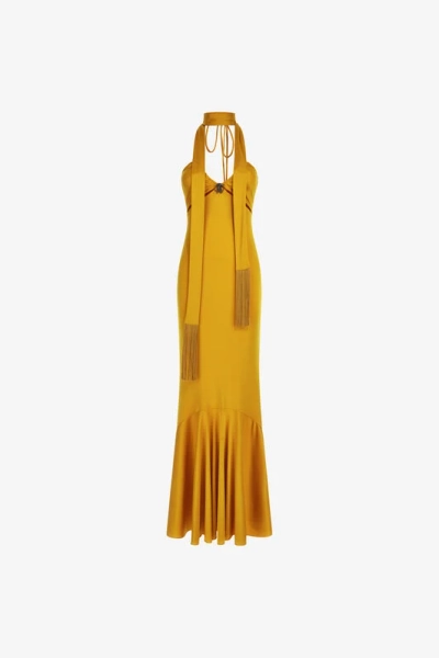Robe Maxi Jaune Moutarde Avec Franges