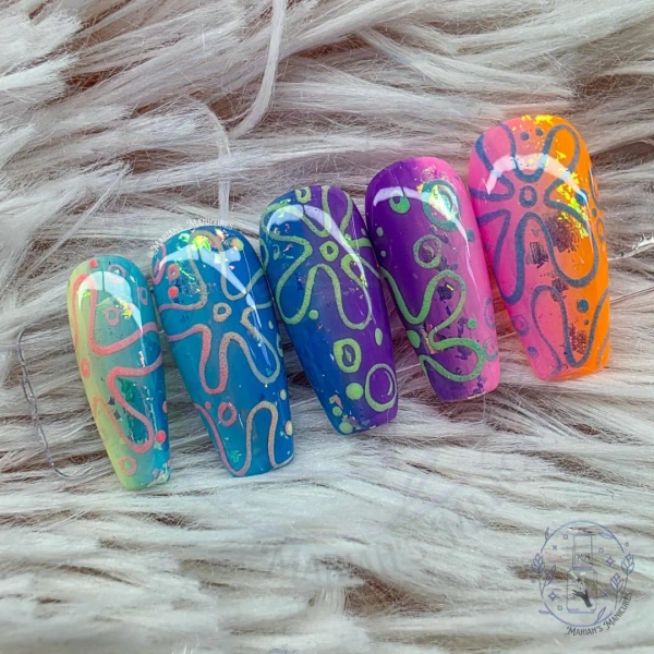 Bikini Skies Press on nails | flowers | ocean | Sea themed | summer | Chrome | beach nails | glow in the dark | glue on | vacation |