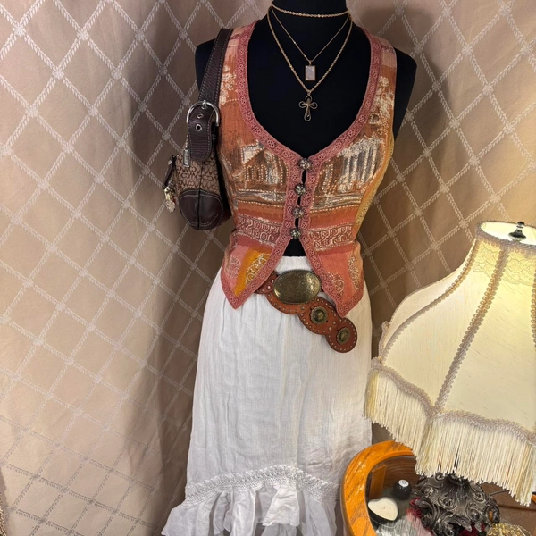 ✨REPOP Vintage Y2K Euro Pink &amp; Orange Boho Button...
