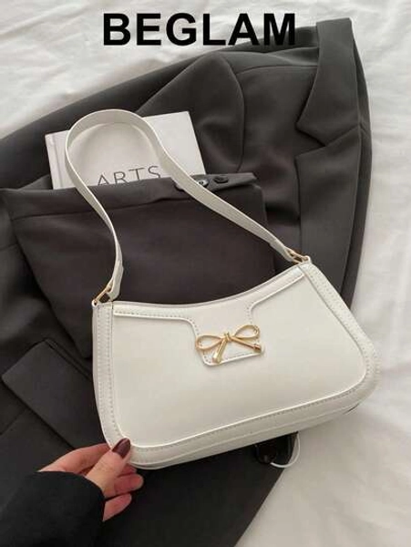 Stylish PU Leather Crossbody Bag With Lovely Bowknot Metal Decor, Elegant, Chic, Fashion For Daily & Casual Use, Fashionable Bow Purse For Women