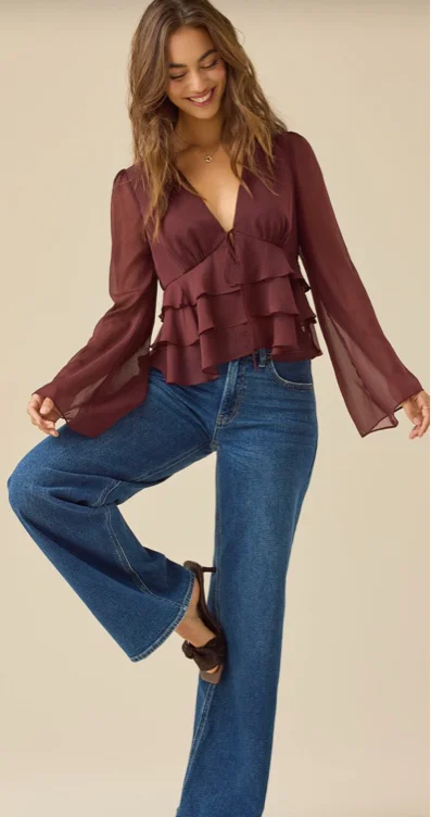 Eva Tie Front Ruffle Top