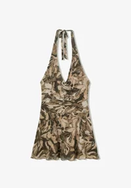 PRINTED FLOWING HALTER-NECK - MINI - Freizeitkleid - khaki