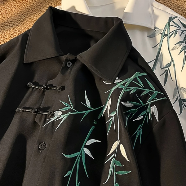 Men's Trachten Shirt, New Chinese Style National Style Embroidery Design, Long Sleeve, Spring and Summer Cool Feeling Top, High-End Shirt Jacket