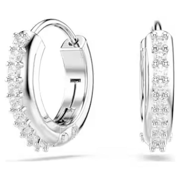 Matrix hoop earrings, Round cut, White, Rhodium plated | Swarovski
