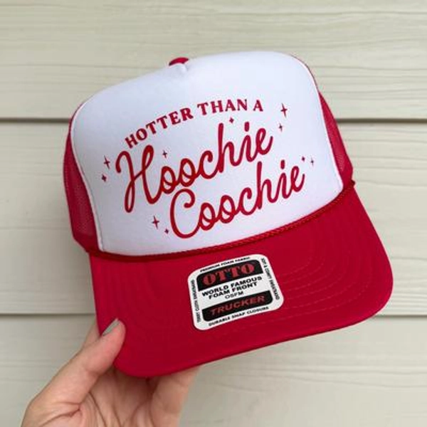 Hotter Than a Hoochie Coochie Trucker Hat - Funny 90s Country Music Hat, Retro Southern Snapback, Flirty Cowgirl Hat, Summer Concert Hat