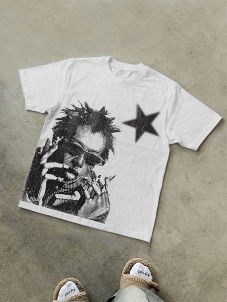 Street Abstract Portrait Print Cotton T-shirt
