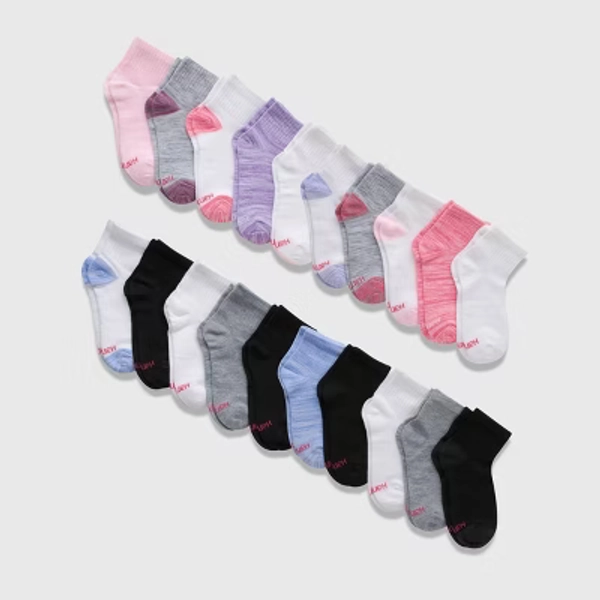 Hanes Girls' 20pk Ankle Socks - Colors May Vary L: Lightweight Knit, Tagless, Breathable, Moisture Wicking