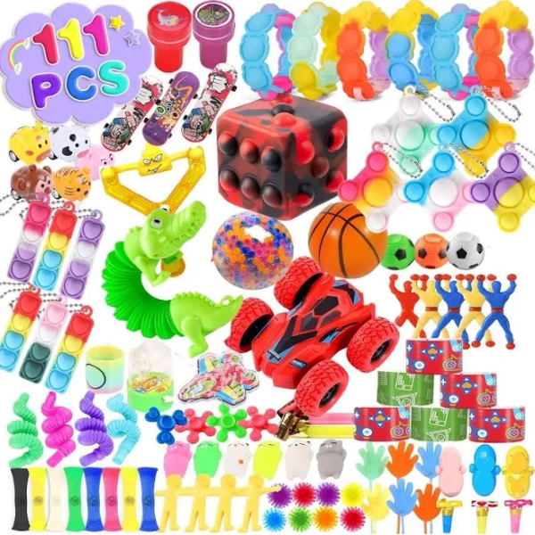 111 Pack Fidget Toys-Party Favors Gifts for Kids, Adults & Autistics-Stress Relief Autism Toy-Fidget Toys Bulk for Classroom Treasure Box Prizes-Pop