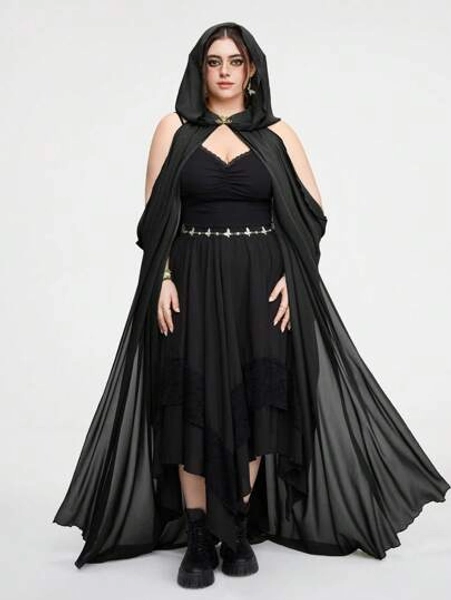 Fairycore Plus Size Vintage Forest  Hooded Long Cape Coat