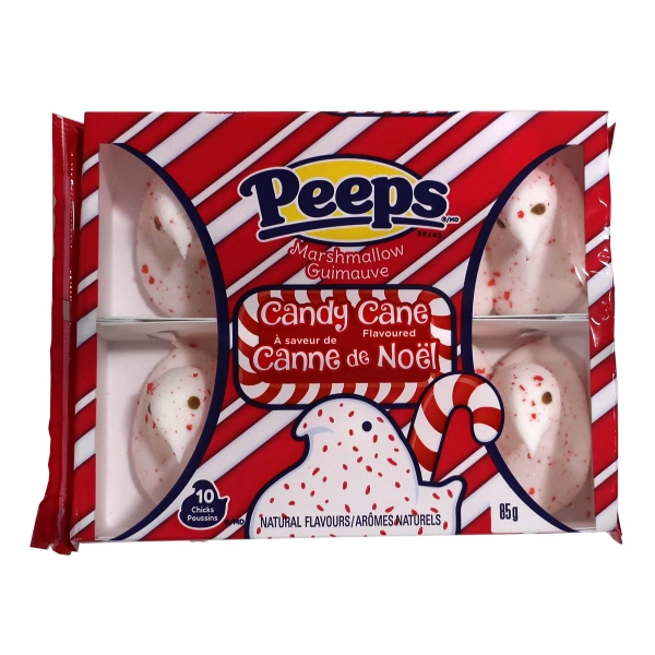 Peeps Candy Cane Marshmallow Chicks, Peeps Candy Cane Flavored Marshmallow Chicks put a new twist on an old holiday favourite. Fluffy marshmallow and classic peppermint taste all wrapped up into one delicious and fun shaped seasonal treat.