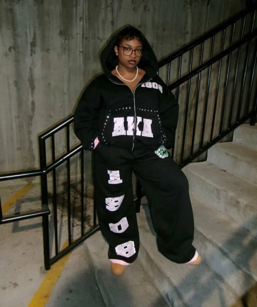 Black 1908 Rhinestone Zip Up
