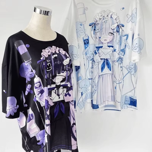 2026 New Dark Harajuku Style Girl Print T-shirt Adult Anime Style Loose Large Size Short Sleeve Kids Cute Y2k Role-playing Shirt - AliExpress 1501
