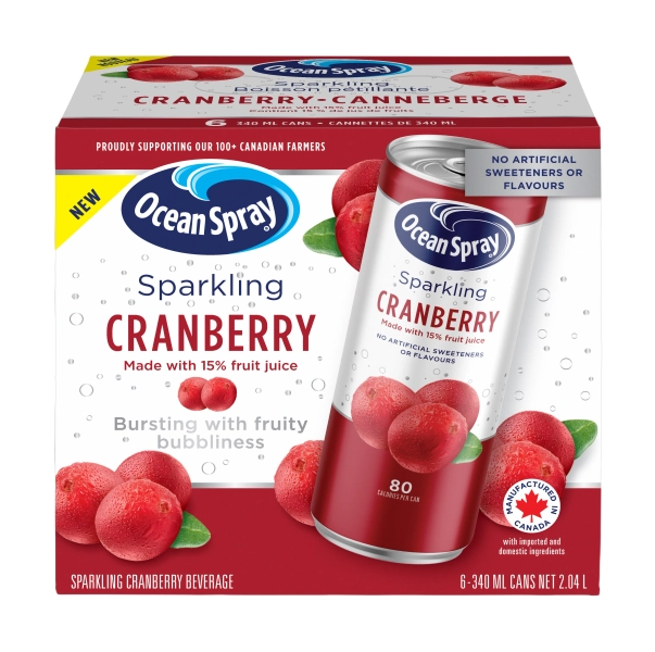 Ocean Spray Sparkling Cranberry 6PK, 340ml Cans, No allergens, Recyclable, Ocean Spray Sparkling Cranberry 6PK