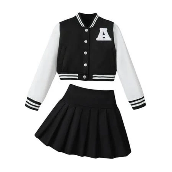 2pcs Long Sleeve Pleated Skirt Set