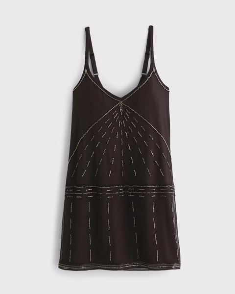 V-Neck Beaded Mini Dress
