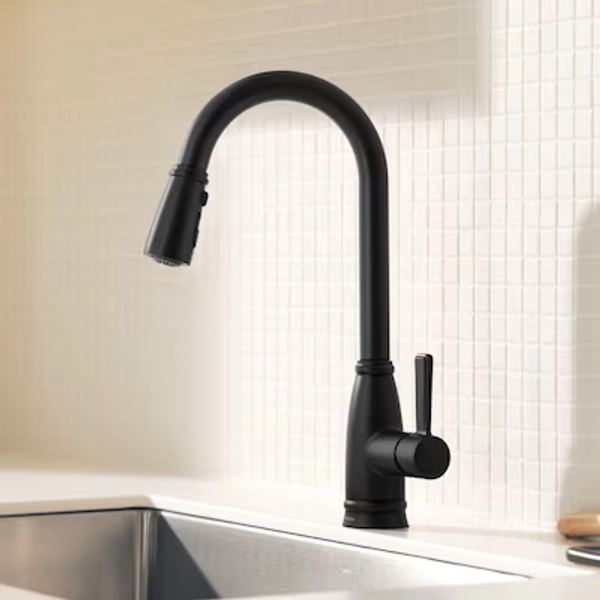 Moen Lilibeth Matte Black Single Handle Deck-mount Pull-down Kitchen Faucet with Sprayer (Includes Deck Plate) in the Kitchen Faucets department at Lowes.com