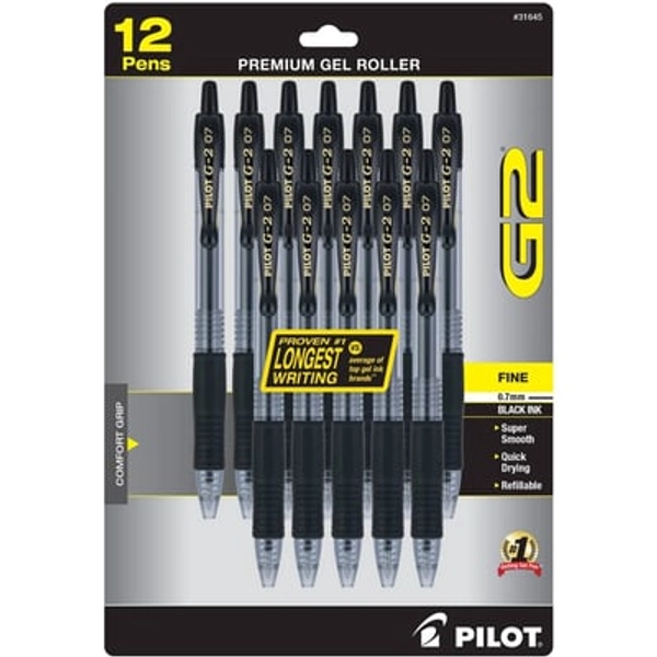 Pilot 12pk G2 Gel Pens Fine Point 0.7mm Black Ink