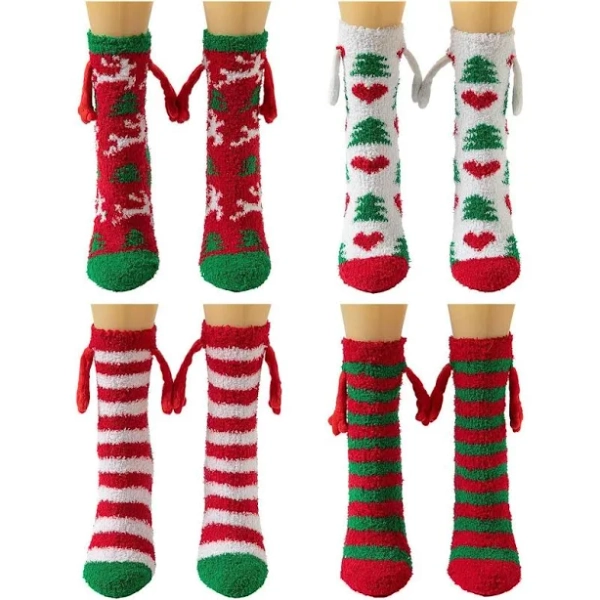 Funny Christmas Fuzzy Holding Hand Socks