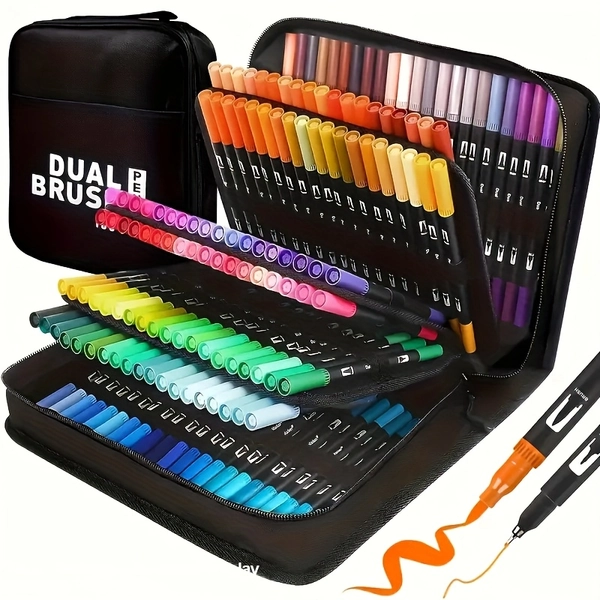 LAN XUN Dual Tip Watercolor Paint Markers - Dual Brush Pens with Fine & Broad Tips, 24 Vibrant Colors ( Compatible with Dual Tip Marker listings), Non-Bleed Durable Plastic Body for Smooth Watercolor Application - Ideal for Artists, Calligraphy,