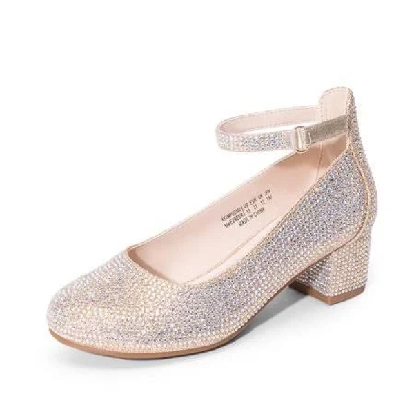 Burudani Girls' Chunky High Heel Ankle Strap Dress Pumps for Party, Wedding, and Princess Outfits Little & Big Kids, Girl's, Size: 4, Gold