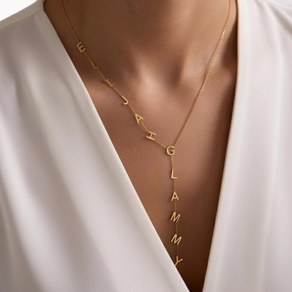 18K Gold Lariat Initial Necklace, Custom Drop Name Necklace, Gold Name Y Necklace, Personalized Gifts, Bridesmaid Jewelry, Christmas Gifts