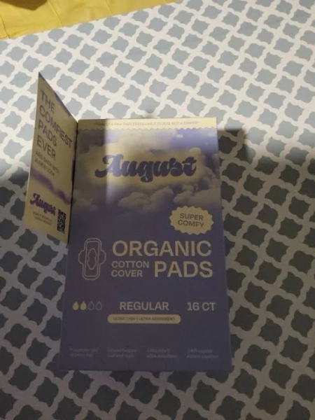 August Organic Cotton Cover Pads 16ct Ulra Thin, Ulra Absorant. Frag