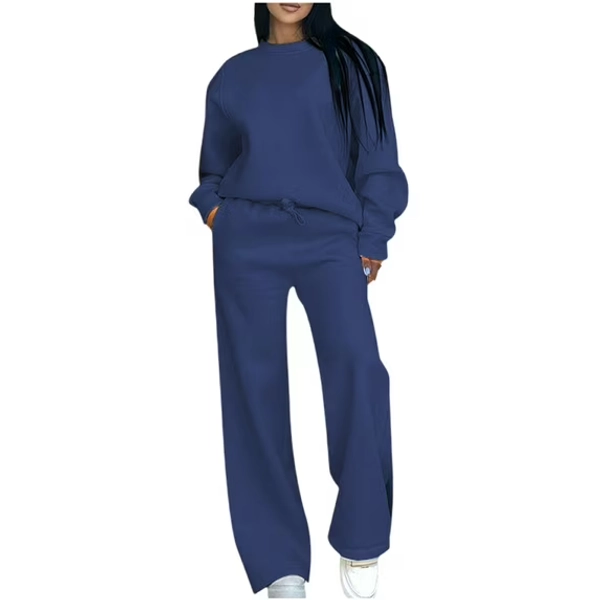 Bloomae Two Piece Workout Sets for Women Sweatsuit Drawstring Elastic Waist Jogger Sets with Pockets 2025 Basic Crewneck Athletic Baggy Outfits Fall Tracksuit Dark Blue L