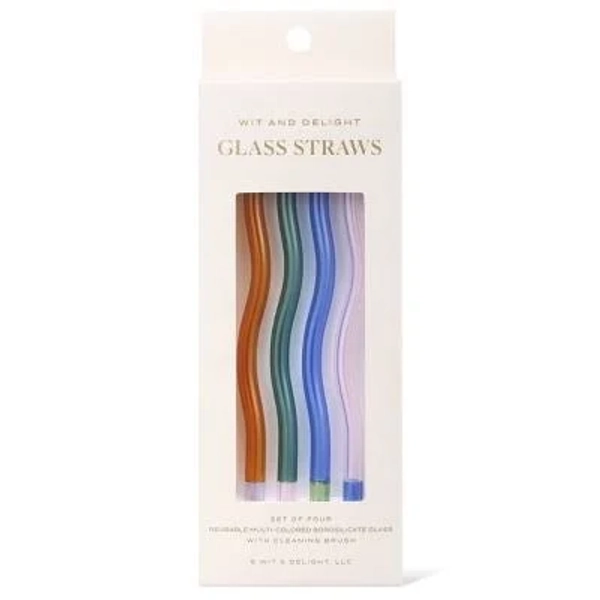 Wit & Delight Everyday Gifting Reusable Glass Straws with Cleaning Brush