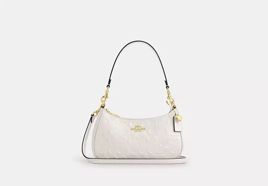 Gold/Chalk Teri Shoulder Bag In Signature Leather With Heart Charm