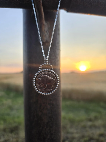 Sterling Silver Buffalo Nickel Necklace, Western Boho Jewelry. Handcrafted.