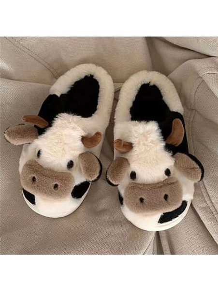 Women Slippers Comfortable Cow Print Cotton Shoes For Indoor Relaxation