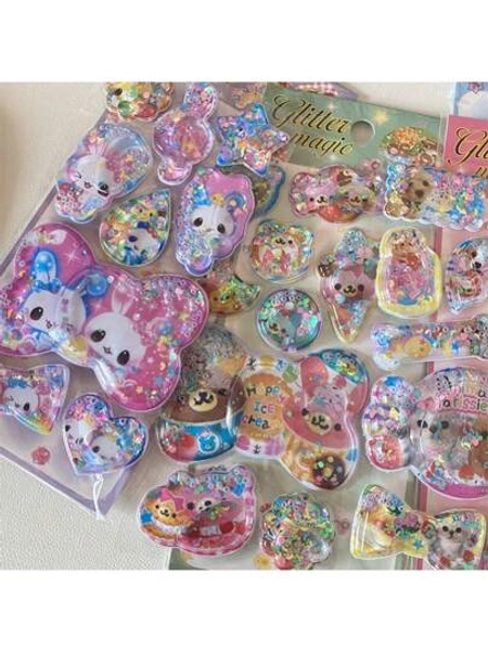 Y2K Retro Bear Bunny Sequin 3D Shake Sticker Phone Case Decoration Stickers