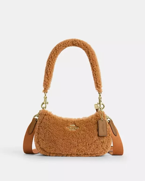 Gold/Dark Natural/Honey Brown Teri Mini Crossbody Bag In Shearling